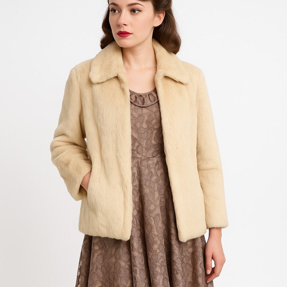 Avanti New York Genuine Rabbit Fur Coat Beige Cream winter jacket Size Medium